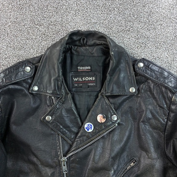 Vintage Wilsons Leather Motorcycle Jacket Mens XL Black Biker Lined Distressed - Picture 2 of 8